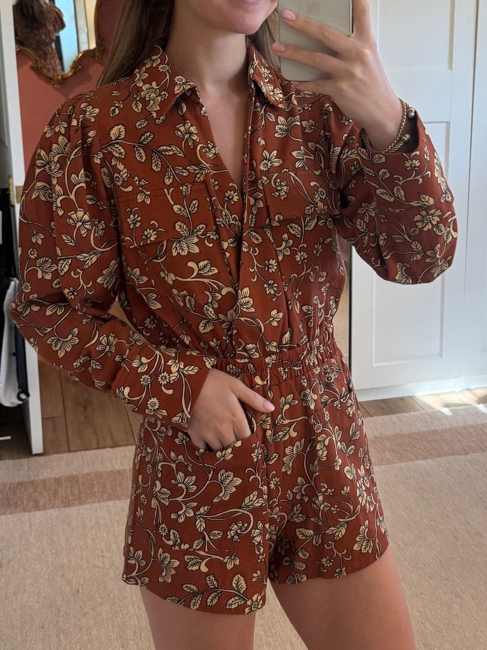 Revolve Lovers + Friends Olivia romper in Zoe rust floral